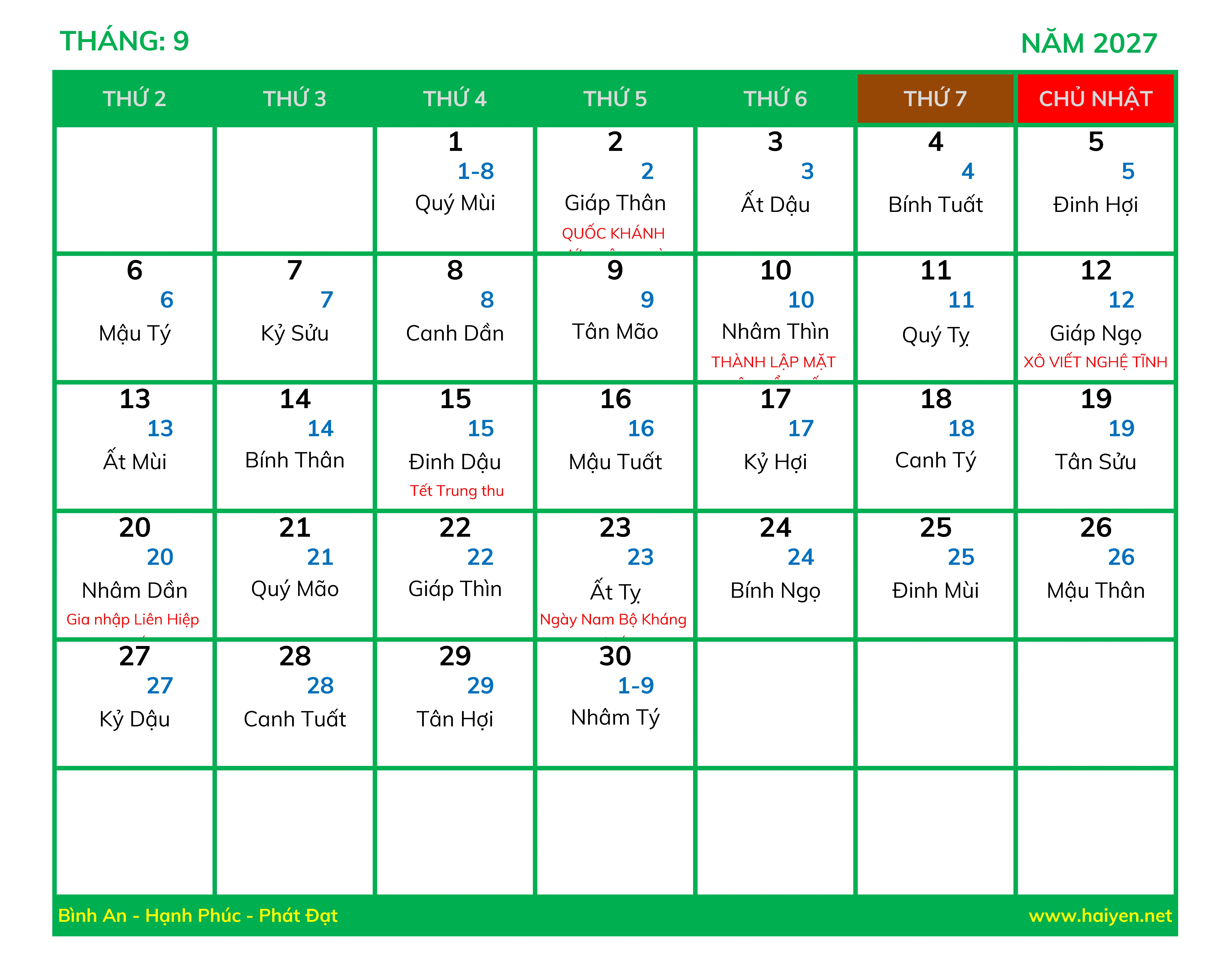 Lịch Vạn Sự Năm 2027 Excel 9